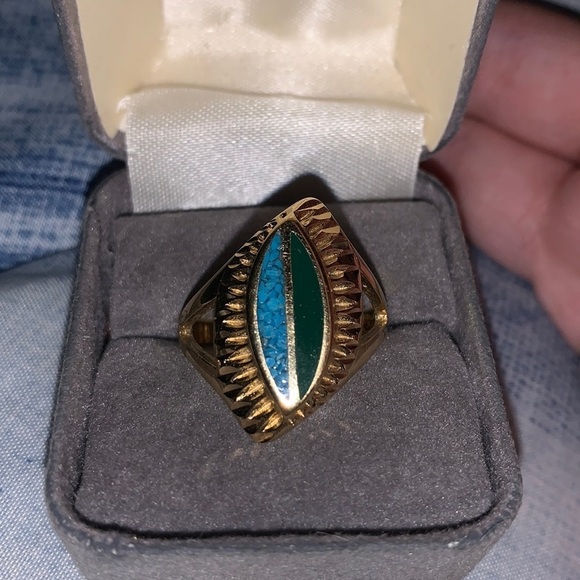 Inlaid Real Turquoise Ring - Picture 1 of 3